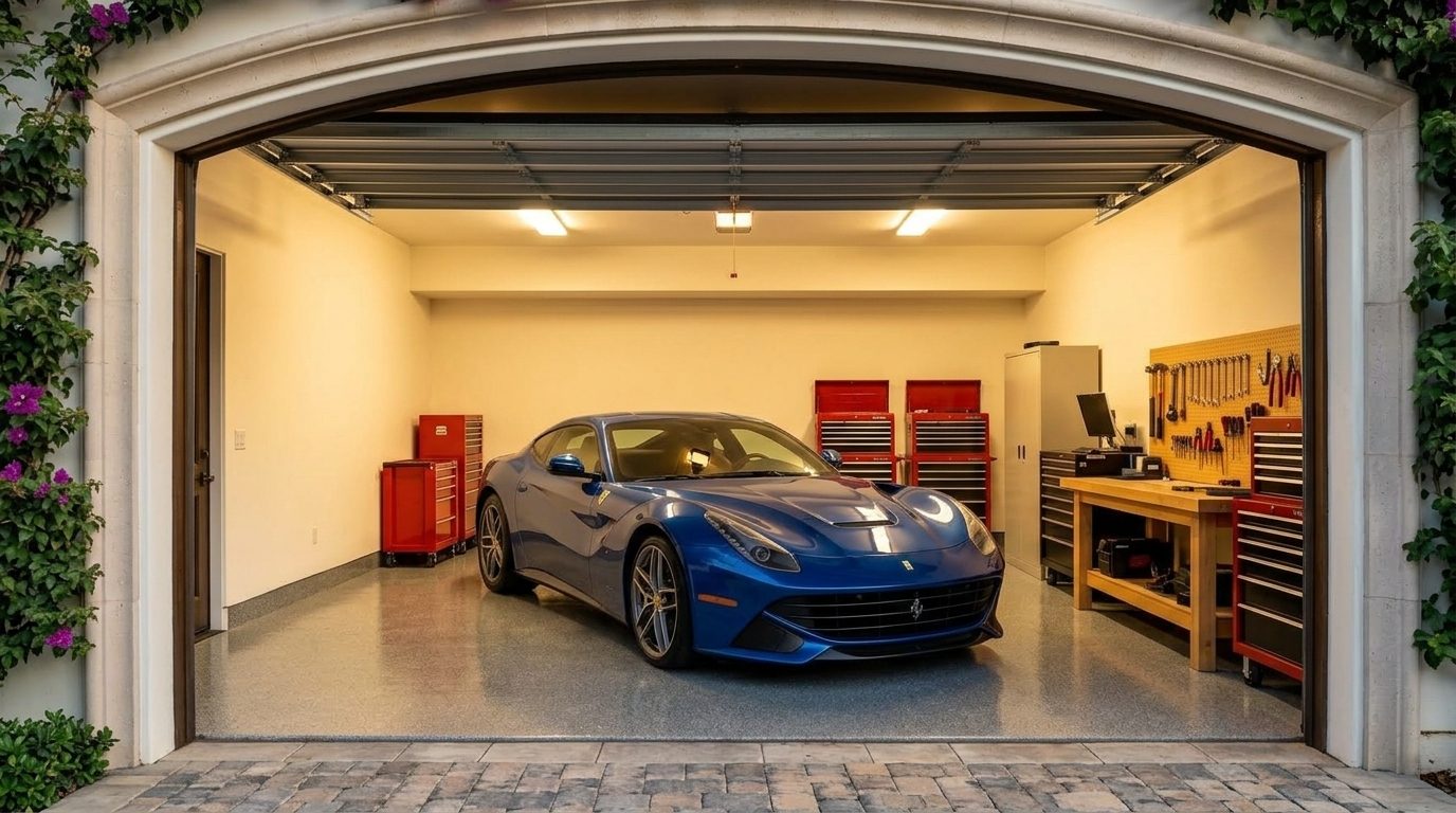 Morgan Local Garage Door Interior View of Custom Garage Door Overhead and Workshop